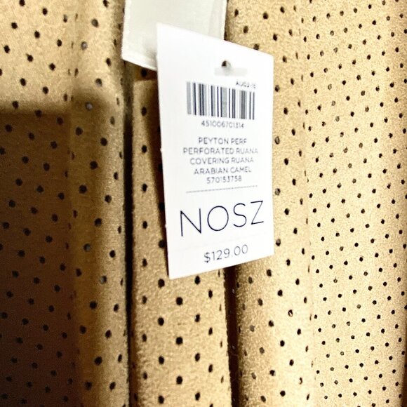 NWT Chicos Peyton Perforated Ruana Cover Arabian Camel One Size Tan Fringe Wrap - Picture 8 of 13